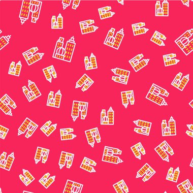 Line City peyzaj ikonu kırmızı zeminde izole edilmiş pürüzsüz desen. Metropolis mimarisi panoramik manzara. Vektör