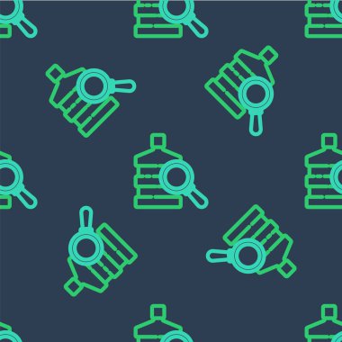 Hat Büyük şişe temiz su ve büyüteç ikon izole mavi zemin üzerinde dikişsiz desen. Soğutucu için plastik kap. Vektör