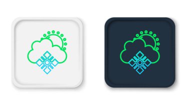 Beyaz zemin üzerinde kar ve güneş ikonu olan çizgi bulutu. Kar taneli bulut. Tek hava ikonu. Kar tabelası. Renkli taslak konsepti. Vektör