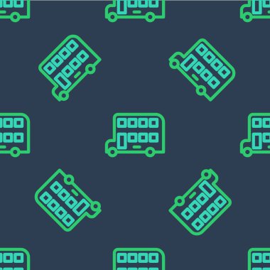 Çift katlı çizgi otobüs simgesi mavi arkaplanda izole edilmiş. Londra klasik yolcu otobüsü. Toplu taşıma sembolü. Vektör