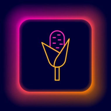 Parlayan neon hattı mısır ikonu siyah arkaplanda izole edildi. Renkli taslak konsepti. Vektör