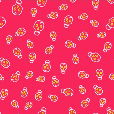 Çizgi Kurukafa simgesi kırmızı arkaplanda izole edilmiş kusursuz desen. Mutlu Cadılar Bayramı Partisi. Vektör