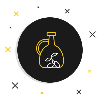 Beyaz arka planda izole edilmiş zeytin yağı ikonu çizgisi. Zeytinyağı ikonlu sürahi. Renkli taslak konsepti. Vektör