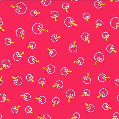 Pacman 'ın yemek simgesi kırmızı arka planda izole edilmiş. Oyun ikonu. Pac Man imzası. Vektör