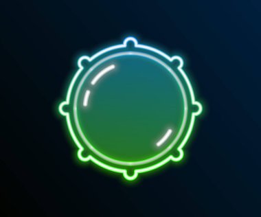 Parlayan neon hattı çevirme teknolojisi ayarları siyah arkaplanda izole edildi. Ses tuşu, ses kontrolü, analog regülatör. Renkli taslak konsepti. Vektör