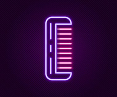 Parlayan neon çizgisi saç fırçası simgesi siyah arkaplanda izole edildi. Taraklı saç işareti. Berber sembolü. Renkli taslak konsepti. Vektör