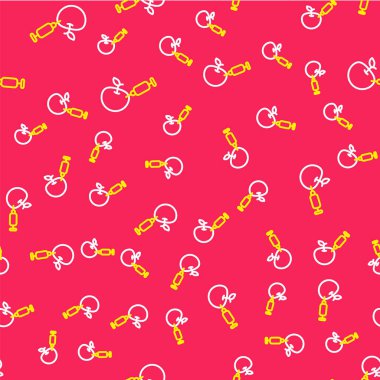 Genetik olarak modifiye edilmiş elma simgesi kırmızı arkaplanda izole edilmiş kusursuz desen. GDO meyvesi. Elmaya şırınga enjekte ediliyor. Vektör