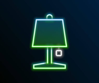 Parlayan neon çizgisi masa lambası simgesi siyah arkaplanda izole edildi. Renkli taslak konsepti. Vektör