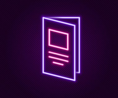 Parlayan neon çizgisi Broşür şablonu imaj simgesi siyah arkaplanda izole edildi. Şirket yıllık raporu, katalog, dergi, broşür modeli. Renkli taslak konsepti. Vektör