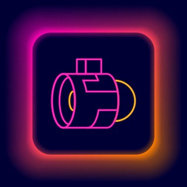 Parlayan neon hattı Jet motor türbini simgesi siyah arkaplanda izole edildi. Uçak türbini. Uçak ekipmanları. Jet pervanesi. Havacılık servisi. Motor çalışıyor. Renkli taslak konsepti. Vektör