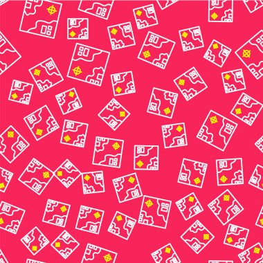 Line World travel map with airplanes icon isolated seamless pattern on red background.  Vector