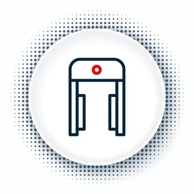 Havaalanı simgesindeki çizgi metal dedektörü beyaz arkaplanda izole edildi. Havaalanı güvenlik görevlisi metal dedektör kontrol noktasında. Renkli taslak konsepti. Vektör