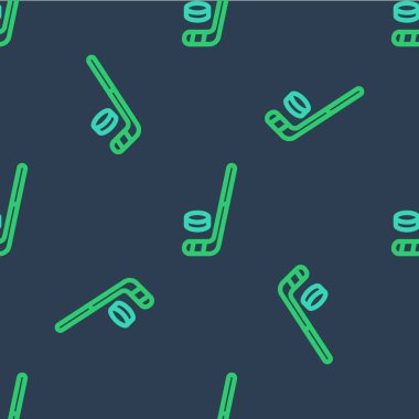 Buz hokeyi sopası ve disk ikonu mavi arka planda izole edilmiş pürüzsüz desen. Vektör