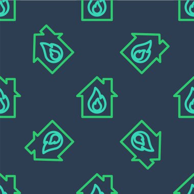 Yanan ev simgesindeki çizgi yangını mavi arka planda izole edilmiş pürüzsüz desen. Vektör