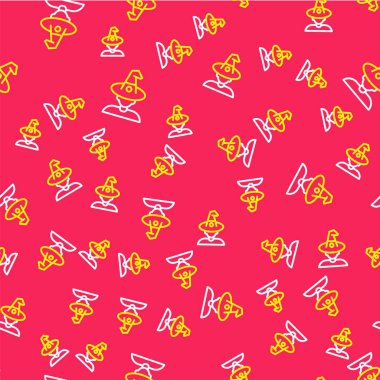 Çizgi cadısı simgesi kırmızı arkaplanda izole edilmiş. Mutlu Cadılar Bayramı Partisi. Vektör