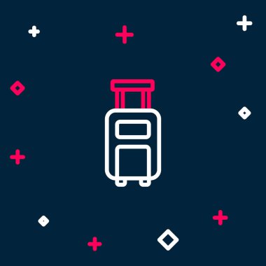 Seyahat simgesi için satır çantası mavi arkaplanda izole edildi. Seyahat bagaj tabelası. Seyahat bagaj ikonu. Renkli taslak konsepti. Vektör