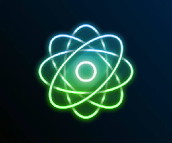 发光的霓虹灯线原子图标孤立在黑色背景 核物理学 科学研究的象征 五彩缤纷的概念 — 图库矢量图片