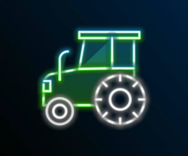 Glowing Neon Line Tractor Icon Isolated Black Background Colorful Outline — Stock Vector