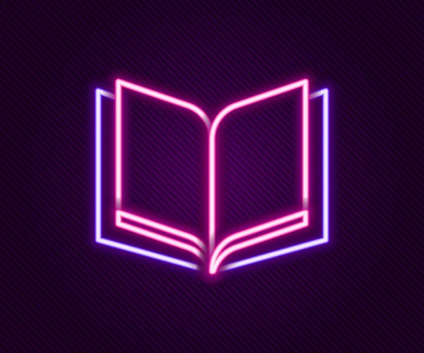 Linea Neon Luminosa Icona Del Libro Aperto Isolata Sfondo Nero — Vettoriale Stock