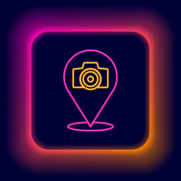 Glowing Neon Line Photo Camera Icon Isolated Black Background Foto — Stock Vector