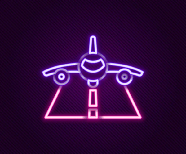 Gloeiende Neon Lijn Vliegtuig Pictogram Geïsoleerd Zwarte Achtergrond Vliegend Vliegtuig — Stockvector