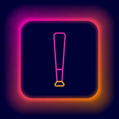 Parlayan neon hattı beyzbol sopası simgesi siyah arkaplanda izole edildi. Renkli taslak konsepti. Vektör