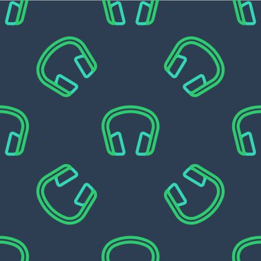 Hat Kulaklığı simgesi mavi arka planda izole edilmiş pürüzsüz desen. Kulaklıklar. Müzik, hizmet, iletişim ve operatör konsepti. Vektör