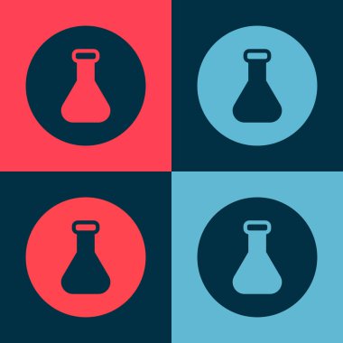 Pop sanat test tüpü ve kimyasal test ikonu renk arkaplanında izole edilmiş. Laboratuvar cam levhası. Vektör