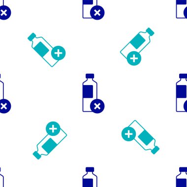 Mavi. Su şişesi simgesi yok. Beyaz arka planda pürüzsüz desen var. Plastik şişe yok. Su şişesi yasak tabelası. Vektör