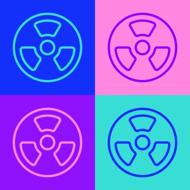 Pop sanat çizgisi Radyoaktif simgesi renk arkaplanında izole edildi. Radyoaktif zehirli sembol. Radyasyon tehlikesi işareti. Vektör
