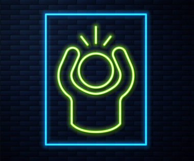 Parlayan neon hattı öfke simgesi tuğla duvar arkasında izole edildi. Öfke, öfke, bağırma konsepti. Vektör