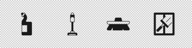 Set Dishwashing liquid bottle, Vacuum cleaner, Brush for cleaning and Rubber windows icon. Vector