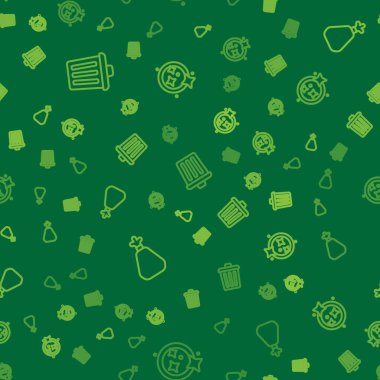 Set line Trash can, Garbage bag and Washing dishes on seamless pattern. Vector