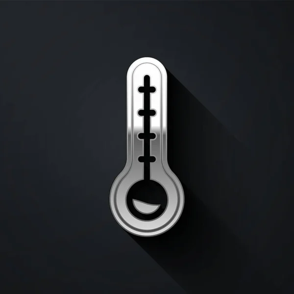 Silver Meteorology Thermometer Meten Warmte Koude Pictogram Geïsoleerd Zwarte Achtergrond — Stockvector