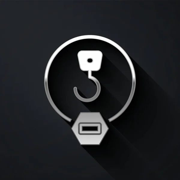 Silver Industrial Hook Icon Isolated Black Background Crane Hook Icon — ストックベクタ