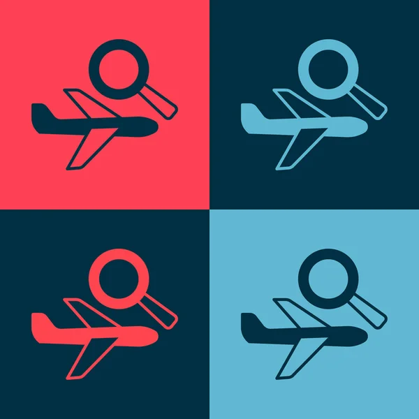 Pop Art Airplane Search Icon Isolated Color Background Vector — Archivo Imágenes Vectoriales