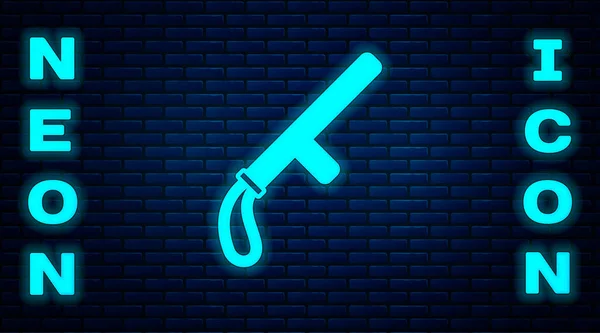 Zářící Neon Policie Gumový Obušek Ikona Izolované Cihlové Zdi Pozadí — Stockový vektor