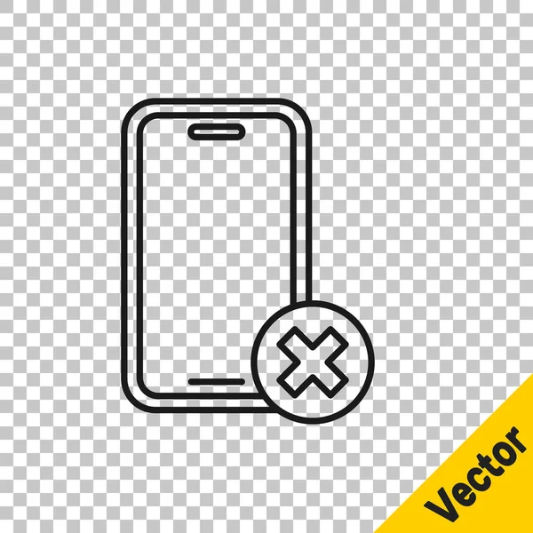 Schwarze Linie Kein Handy Symbol Isoliert Auf Transparentem Hintergrund Kein — Stockvektor