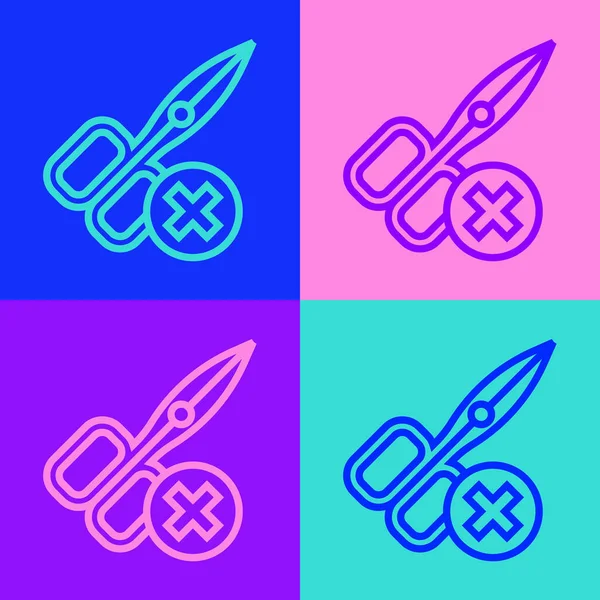 Pop Art Line Scissors Icon Isolated Color Background Vector — ストックベクタ