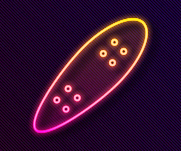 Glowing Neon Line Longboard Skateboard Cruiser Icon Isolated Black Background — Stock Vector