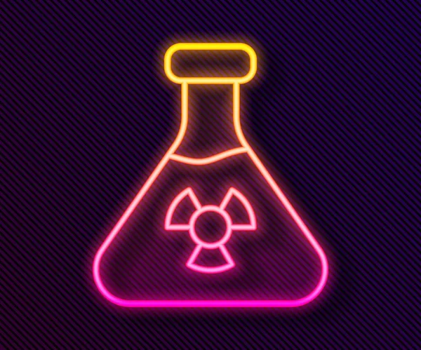 Leuchtende Neonfarbene Laborbecher Mit Giftigen Flüssigkeiten Auf Schwarzem Hintergrund Biohazard — Stockvektor