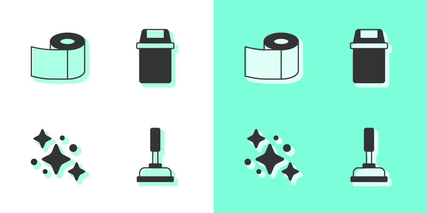 Set Gummikolben Toilettenpapierrolle Hausreinigung Und Mülleimersymbol Vektor — Stockvektor