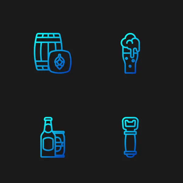 Set Flaschenöffner Bierflasche Und Bierdose Holzfass Und Glas Farbverlauf Symbole — Stockvektor