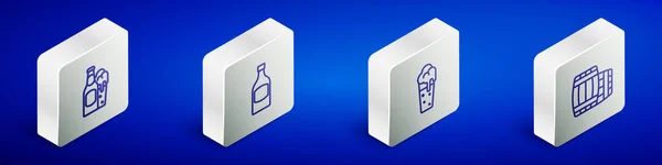 Set Linea Isometrica Bottiglia Birra Vetro Bicchiere Birra Icona Barile — Vettoriale Stock