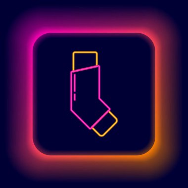 Parlayan neon çizgi solunum simgesi siyah arkaplanda izole edildi. Öksürük şurubu, solunum, alerjik hasta. Renkli taslak konsepti. Vektör