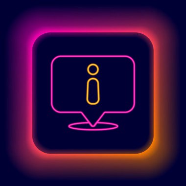 Parlayan neon hattı bilgi simgesi siyah arkaplanda izole edildi. Renkli taslak konsepti. Vektör