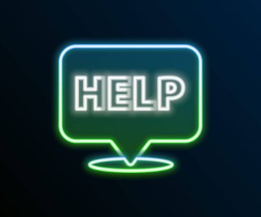 Metin içerikli parlayan neon hattı konuşma balonu siyah arkaplanda izole edilmiş bir simge. Renkli taslak konsepti. Vektör