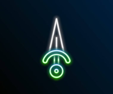 Parlayan neon çizgisi Hançer simgesi siyah arkaplanda izole edildi. Bıçak ikonu. Keskin bıçaklı kılıç. Renkli taslak konsepti. Vektör