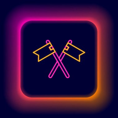 Parlayan neon çizgisi siyah arka planda izole edilmiş ortaçağ bayrağı simgesini geçti. Bir kral ya da kraliçe tarafından yönetilen ülke, devlet ya da bölge. Renkli taslak konsepti. Vektör