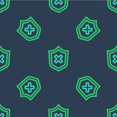 Çapraz iz simgesine sahip çizgi kalkanı mavi arkaplanda izole edilmiş. Kalkan ve reddedildi. Reddetme bildirimi. Vektör